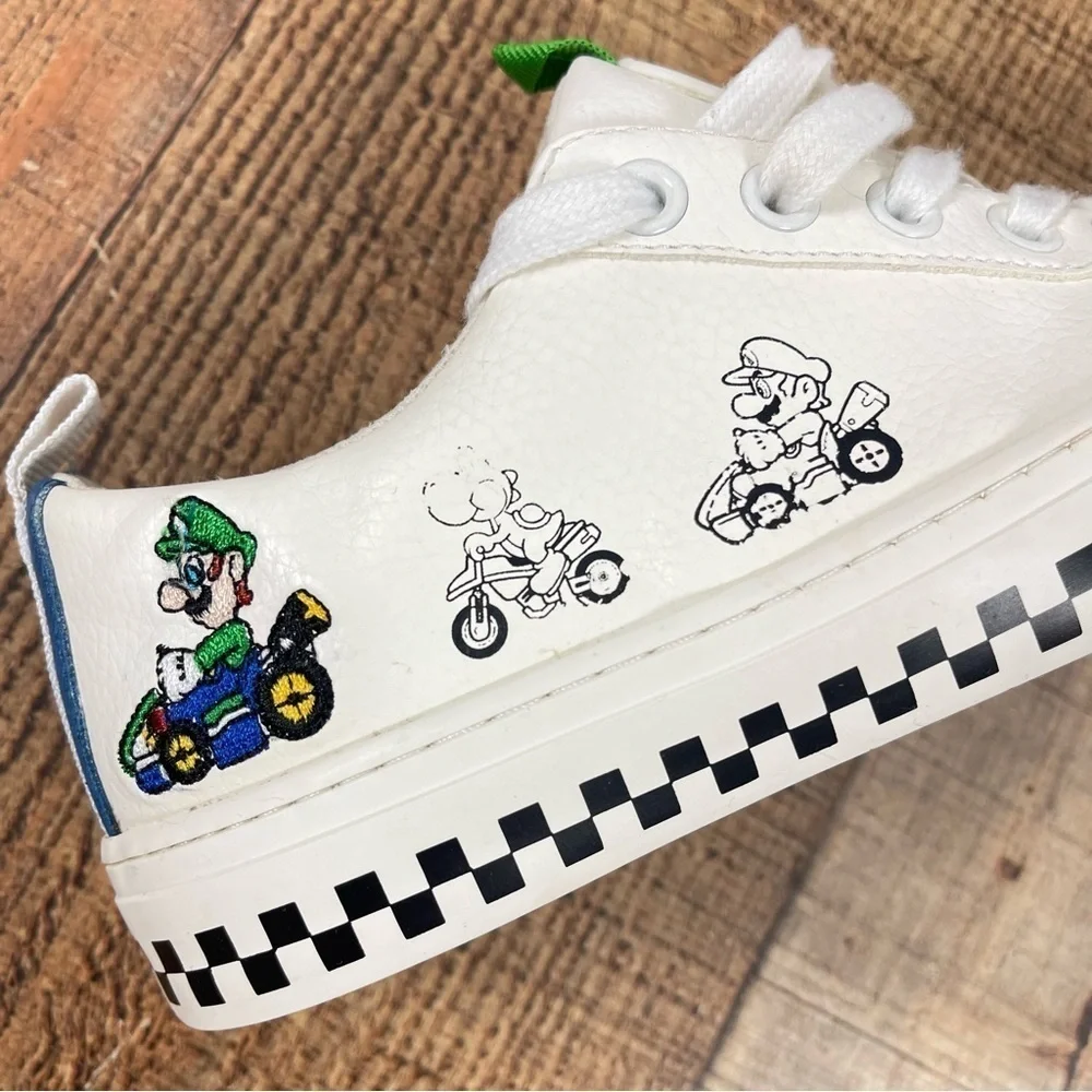 ZARA Nintendo Mario Kart Mario Luigi White Sneakers Kids Size 7 32 EUR Street